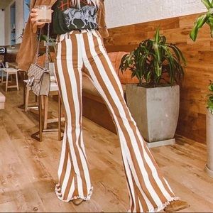 Wide Leg High Waist Striped Flare Bell Bottoms
